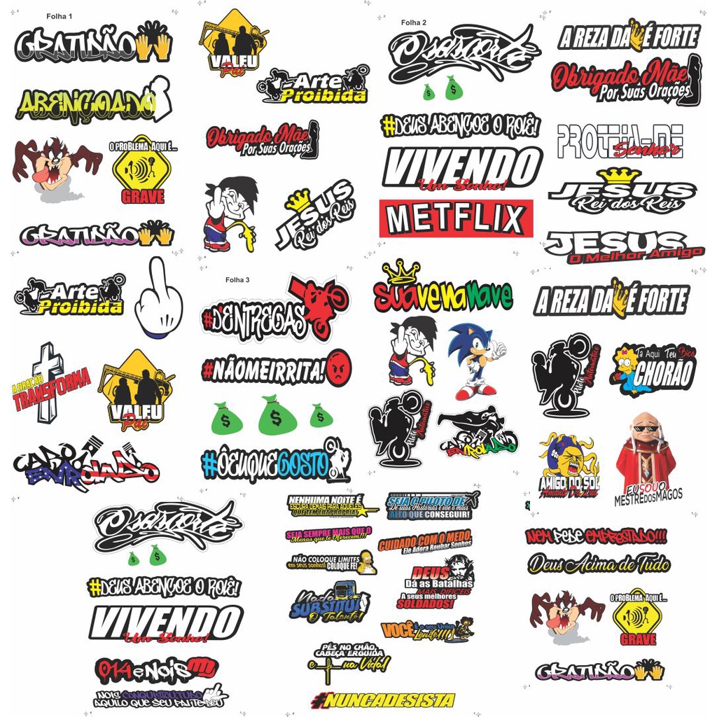 Cartela de Adesivos S12 para carro moto ou bike Sticker Notebook Bicicleta  Coelho Grau 244