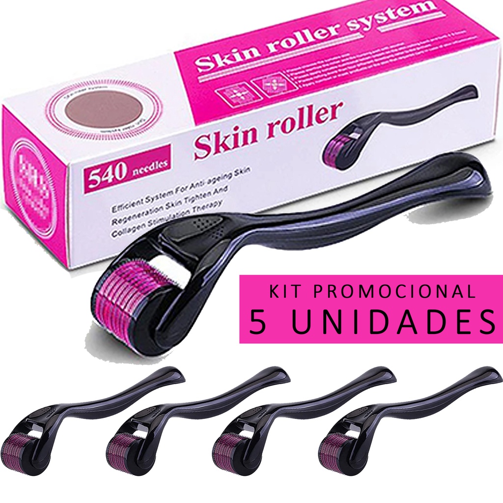 Kit 05 Dermaroller Drs Derma Roller System 0,5 1,0 1,5 2,0 2,5mm 540 Pontas Crescimento Capilar Barba Calvice