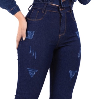 Calça Jeans Feminina Escura Arranhados Premium Modela Levanta Bumbum Cós  Cintura Alta Skinny com Elastano Lycra Envio Imediato