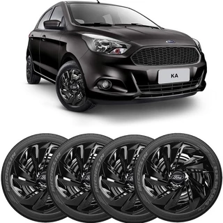 Jogo 4 Calota Nitro Aro 14 Preta Ford KA Fiesta Focus