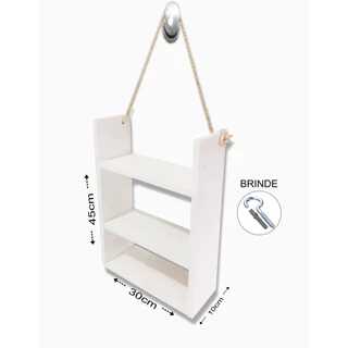 Nicho organizador com suporte divisórias prateleira 100%Mdf banheiro cozinha quarto sala com corda de sisal