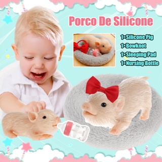 Silicone Pig Silicone Piglet with Pig Bowknot Nursing Bottle and