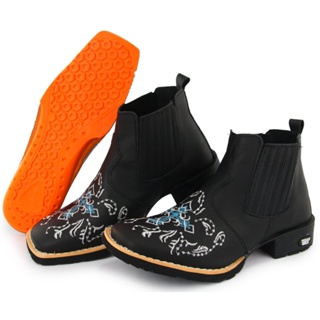 Botina Feminina Country Bico Quadrado Texas Gold Couro Preta Ref:4010