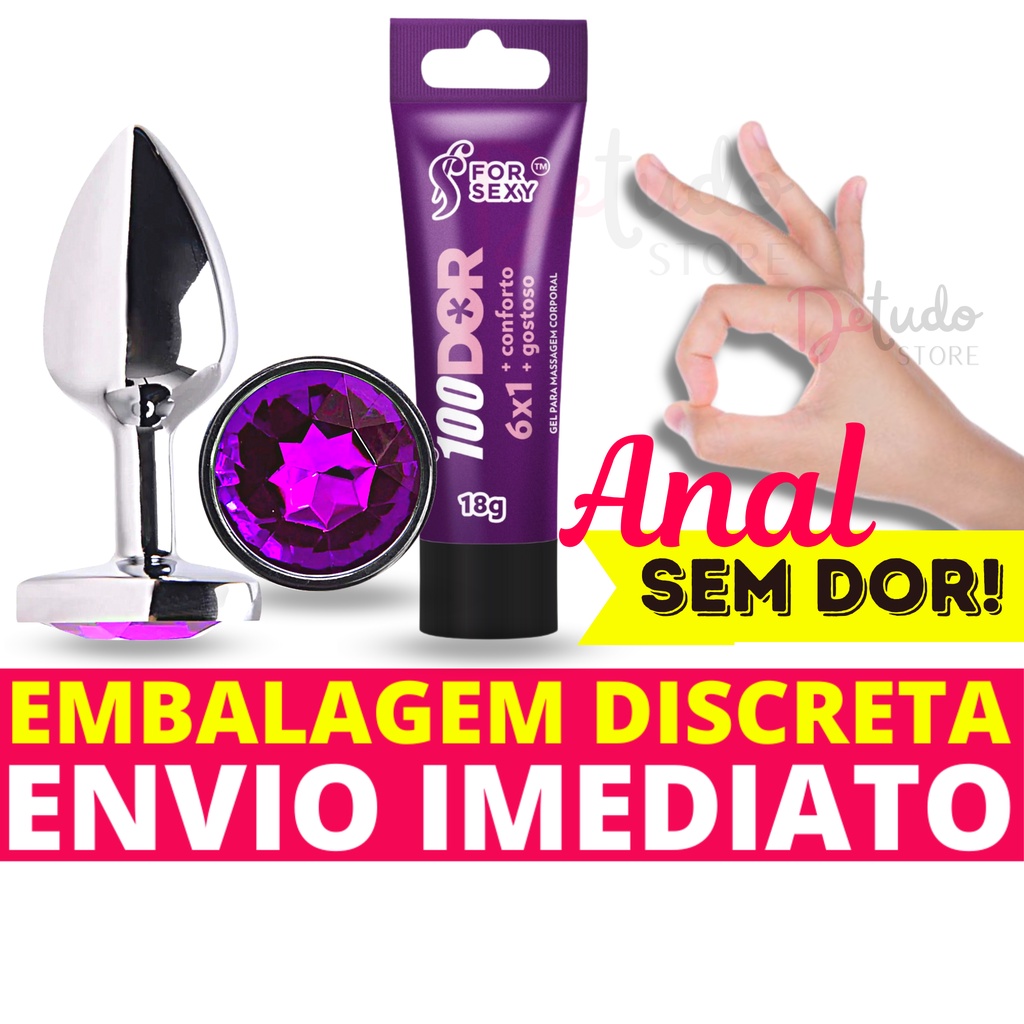 Kit Anal Iniciante Plug Anal Aço Inox + Gel Lubrificante Anal 100 Dor 6x1 For Sexy - Sex Shop