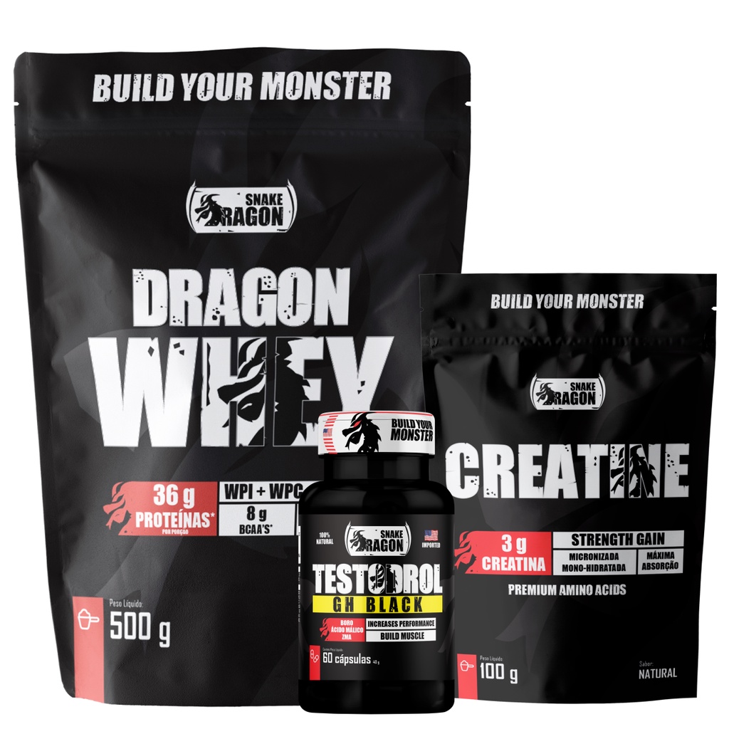 Kit Whey Protein 500g + Creatina 100g + Testo Black