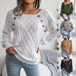 Camisola De Manga Comprida De Pescoço Redondo Feminino Malha De Cor Pura Casual De Outono