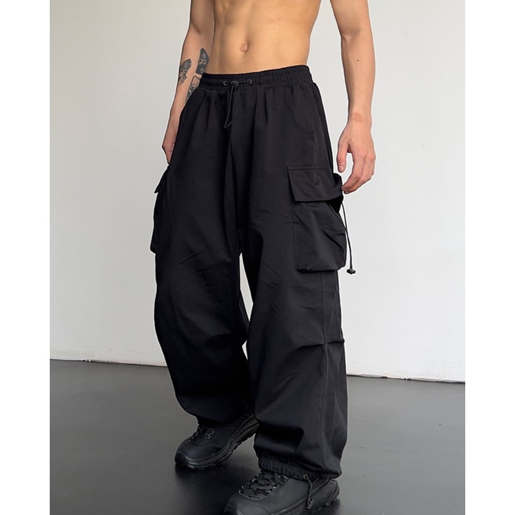 Calça Cargo larga Unisex Larga Skate,Casual estilo Cordão de Ajuste