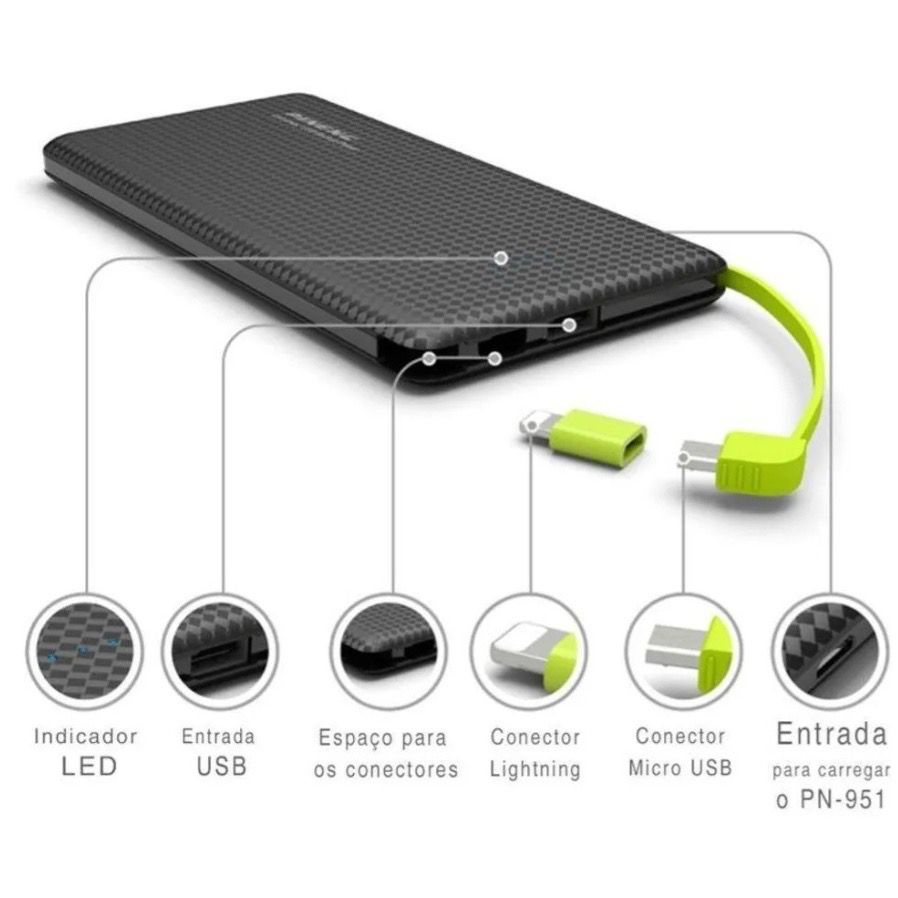 Imagem do produto Bateria Portátil Pineng Carregador Power Bank 10000mah PN-951 1