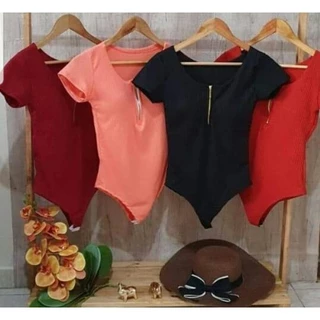 Kit 4 Body Manguinha Decote Zíper C/ Bojo Canelado