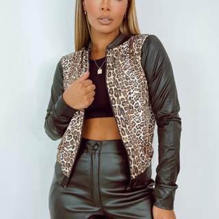 Jaqueta bomber feminina couro fake estiosa