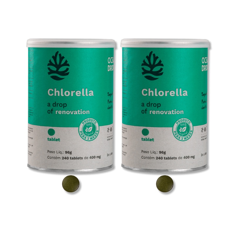 Kit 2x Chlorella Ocean Drop 400mg 240 tablets para 4 meses NOVA