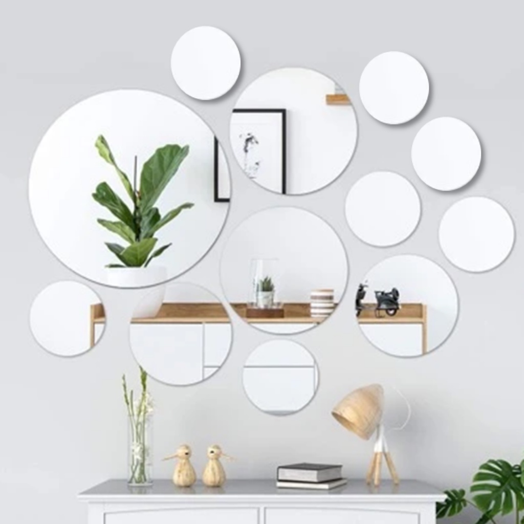 Espelho Redondo Decorativo Kit 12 Peças Vidro Cristal Ricaly - Detalhes e Tamanhos Variados - Ricaly
