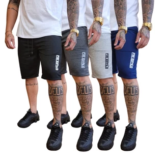 Kit 3 Bermudas Masculinas Moletom Moletinho Elástico Amarração Treino Academia