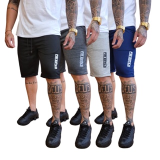 Kit 4 Bermudas Masculinas Moletom Moletinho Elástico Amarração Treino Academia