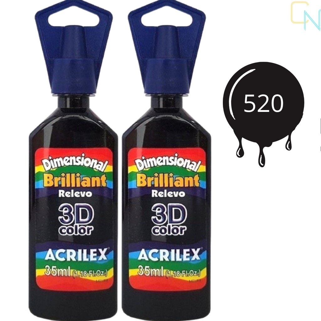 Tinta Dimensional Relevo Acrilex Brilhante 3d Preto Kit 2un