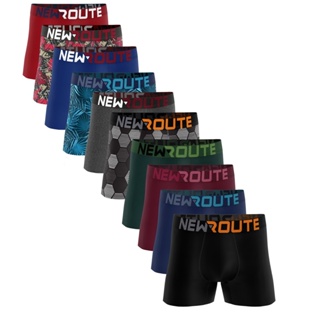 Kit 5 Cuecas Boxer Masculino Estampada/Lisa Cueca Box Microfibra New Route