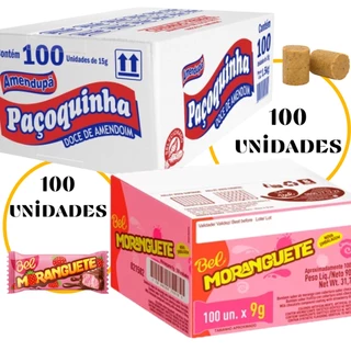 kit de festa Paçoquinha Paçoca Amendupã + Chocolate Moranguete - 100 unidades de cada