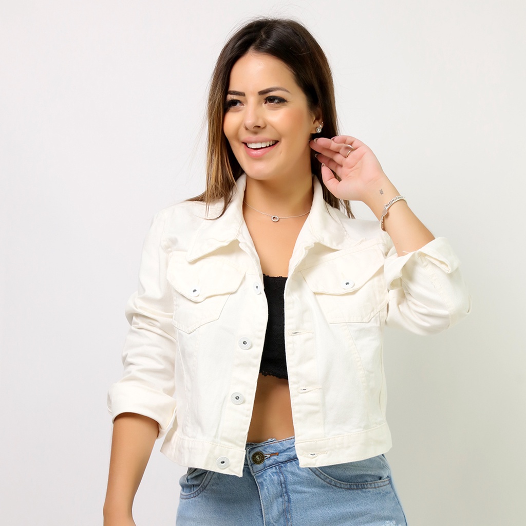 Jaqueta jeans feminina curta clearance branca