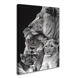 Quadro Leão Grande Casal Família 2 Filhotes Decorativo Canva
