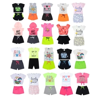 Kit Sortido 10 Peças de Roupas Infantil Menina 5 Camisetas 5 Bermudas Promoção Kit com 5 Conjuntos de Roupa Infantil Menina Verão Feminino Bebe Barato
