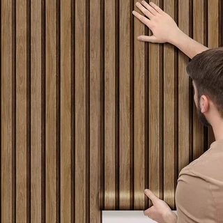 Papel de Parede Adesivo Madeira Ripada 10 metros x 45 centímetros Quarto Sala Hall