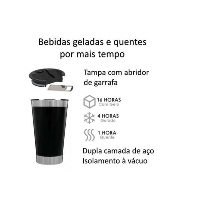 Copo Térmico de Cerveja e Água Com Tampa e Abridor, 473ML (Similar Stanley)