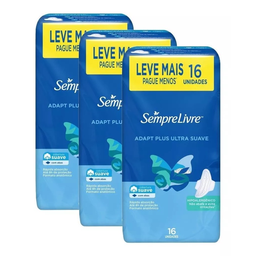 Kit Com 3 Absorventes Sempre Livre Adapt Plus Suave Com Abas | Shopee ...