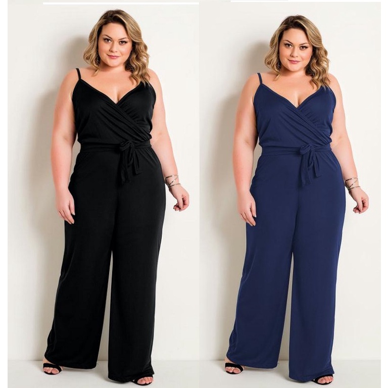 Macacão Feminino Plus Size Tamanho Grande Elegante Alça longo