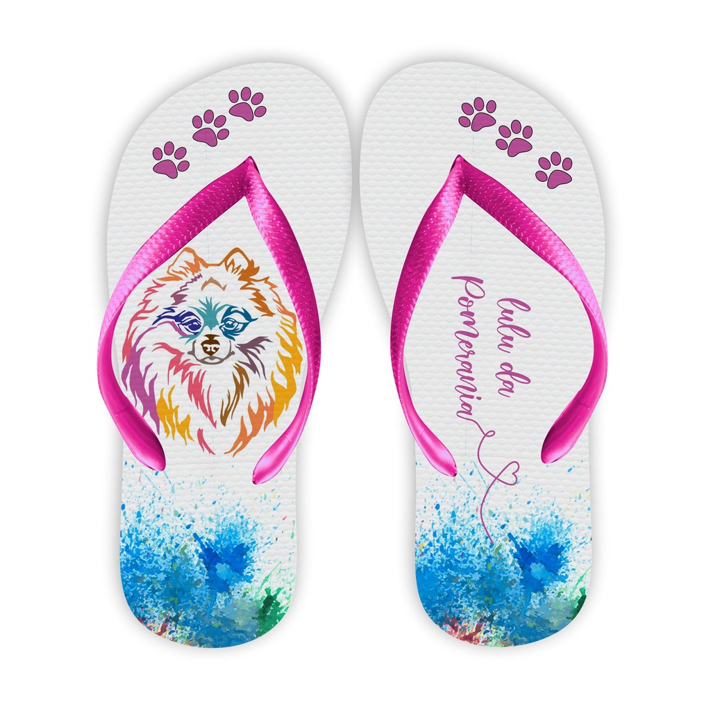 Chinelo Feminino Cachorro Lulu da Pomerânia - Rafitthy - Azul