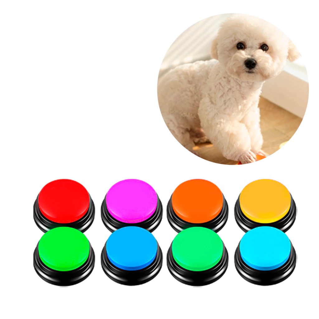 Conjunto 8 Botões C/ Gravador Comando Voz Adestramento Pet