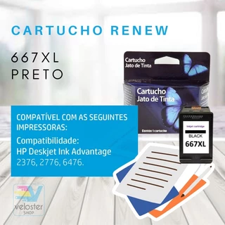 Cartucho 667 xl Preto 667xl Impressora 2776 Renew