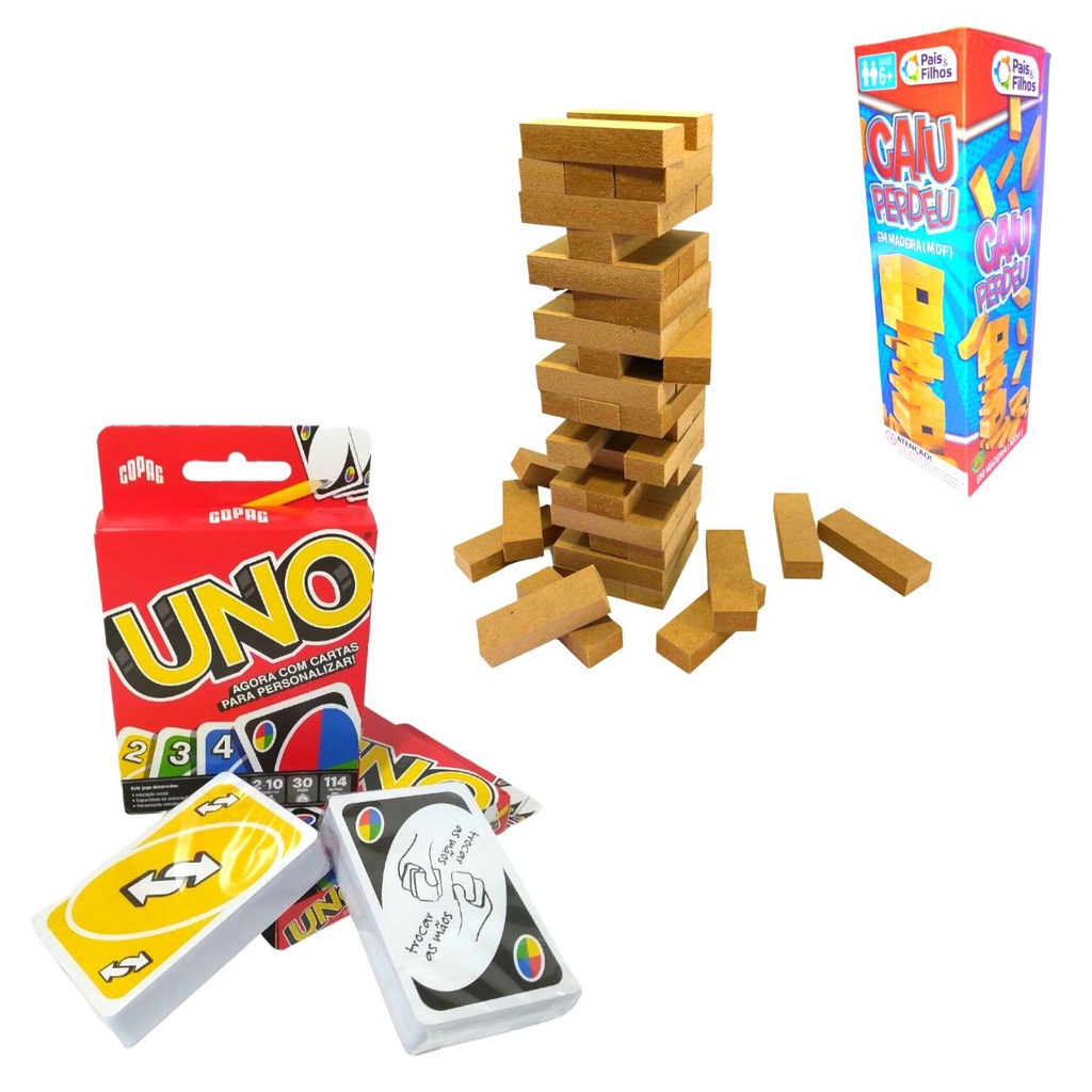 Kit Jogos De Tabuleiro Uno + Jogo Caiu Perdeu Pura Diversão