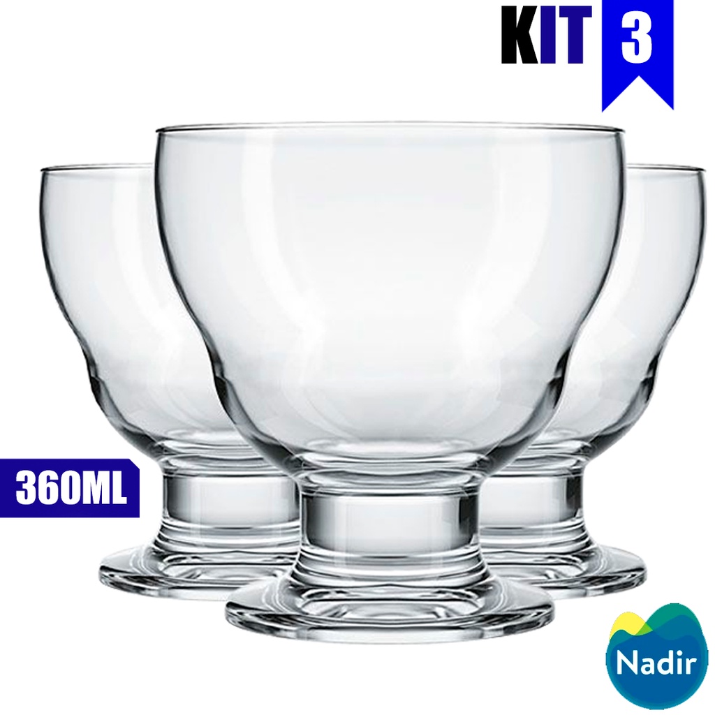 Jogo C/6 Taça De Vidro Milk Shake 360 Ml Sorvete Sobremesa - Nadir