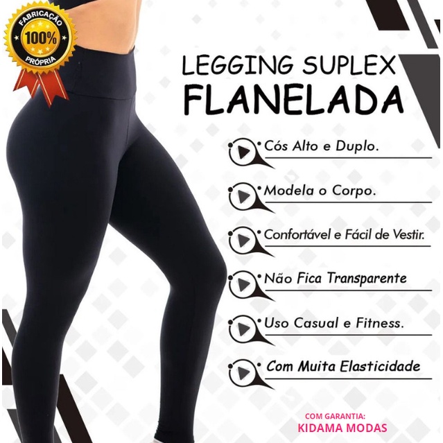 3 Leggings Lisas Cós Alto Suplex com Bolso Lateral Mulheres Altas