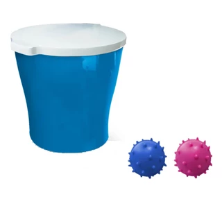 Kit Canister Porta Ração Redondo Azul Armazenamento 3,5kg + Brinquedo Bola Mamoninha Borracha Cães Pet