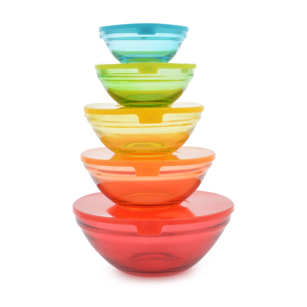 Jogo de Tigelas de Vidro com Tampa Plástica 5 Peças de Vidro