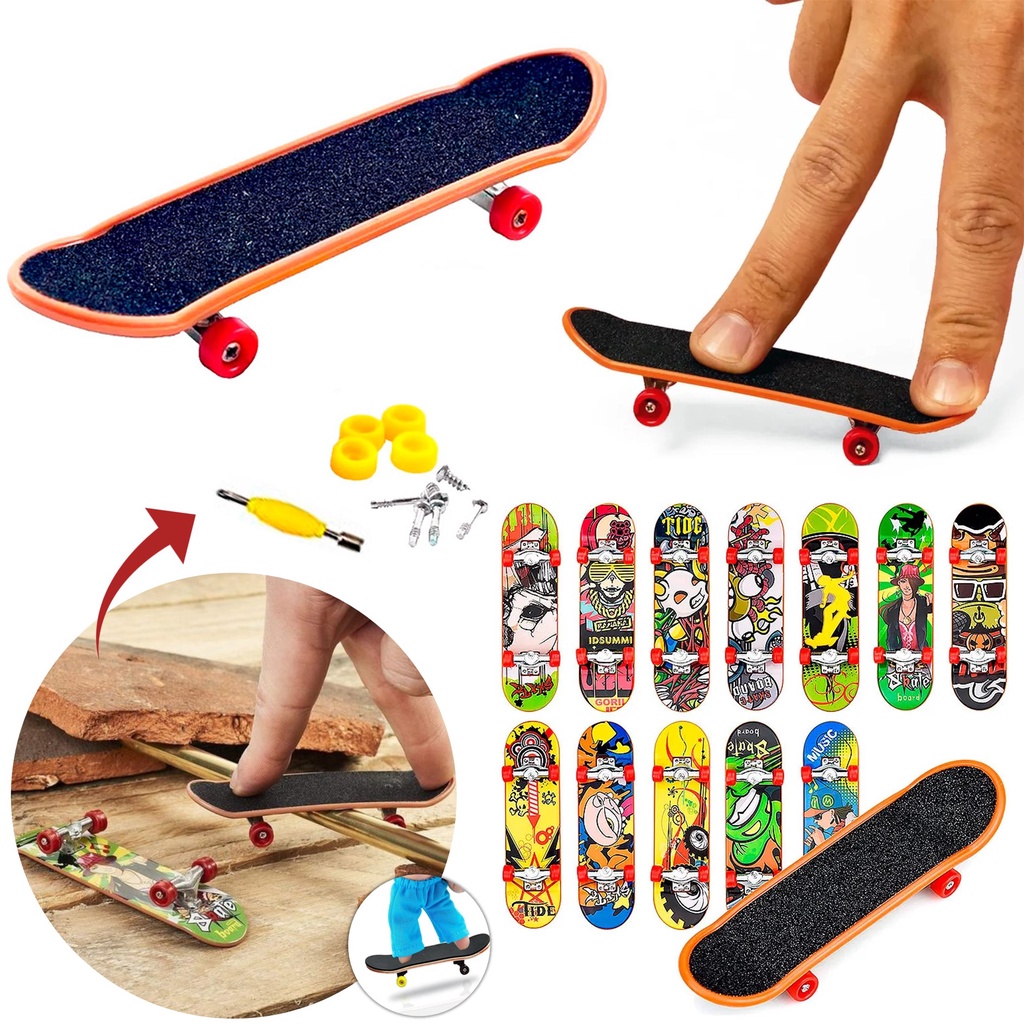 Skate de Dedo Fingerboard Kit 2 Skates com Acessórios Desmontáveis  Personalizável Brinquedo Infantil Presente Divertido Para Crianças