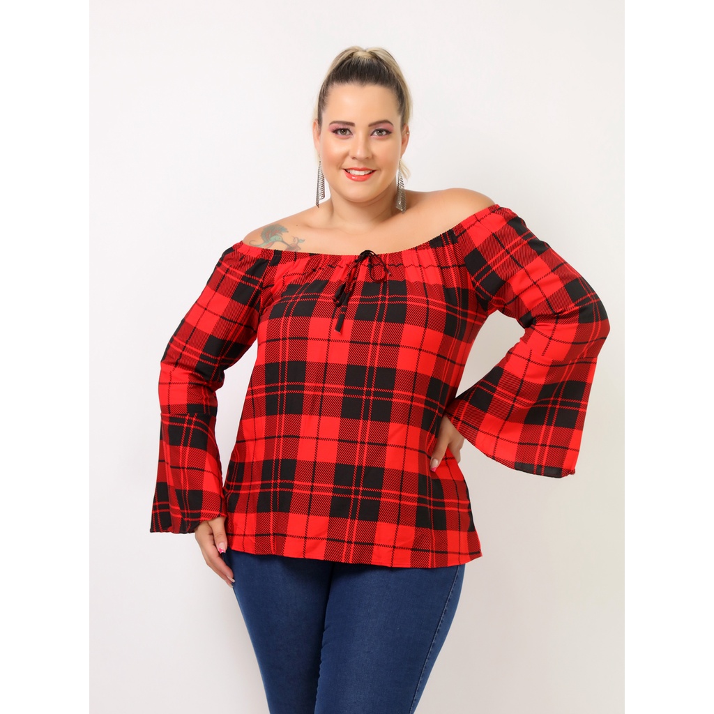 Blusa ciganinha hot sale xadrez plus size