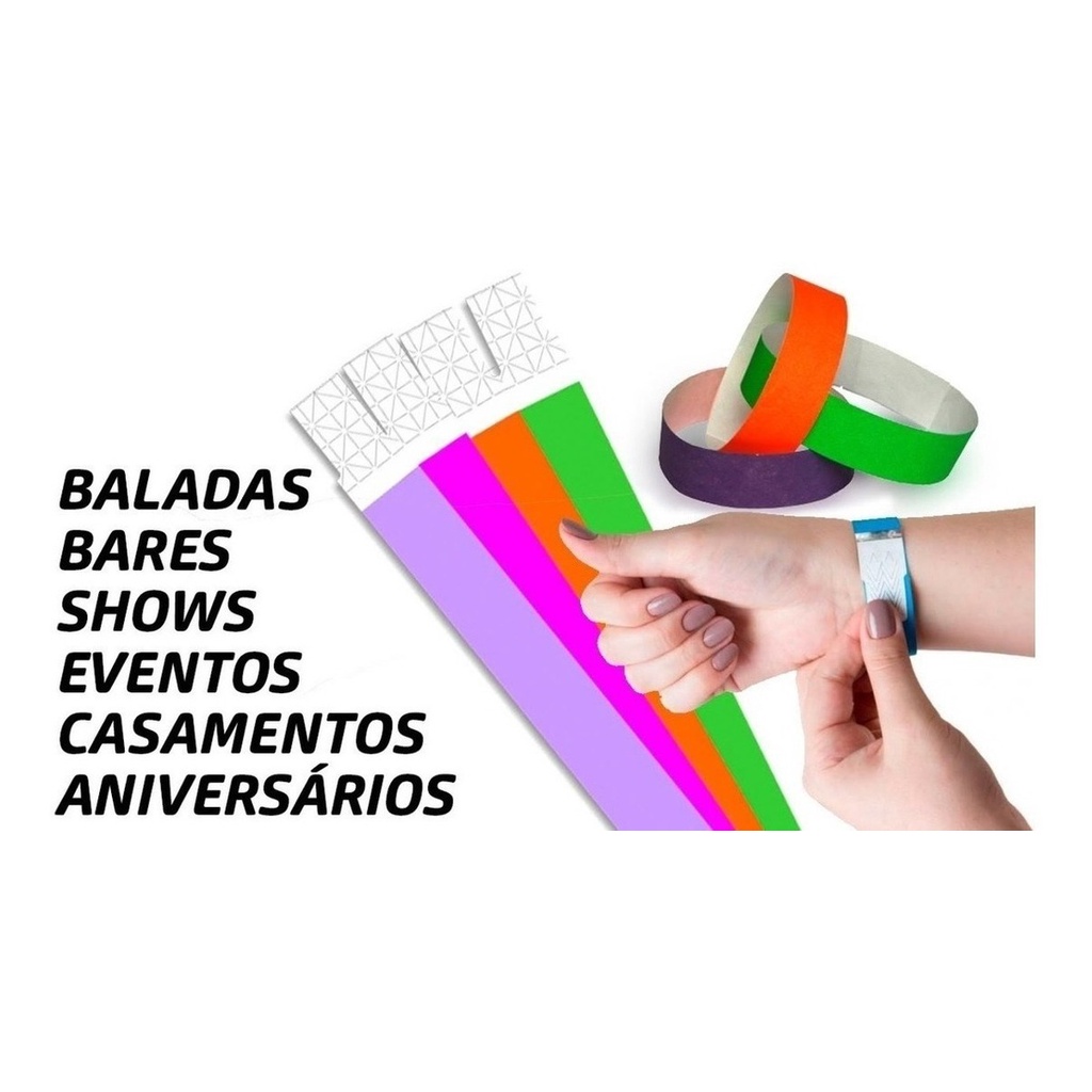 Kit Com 100 Pulseiras de Identificação Nylon para Festas Baladas Eventos