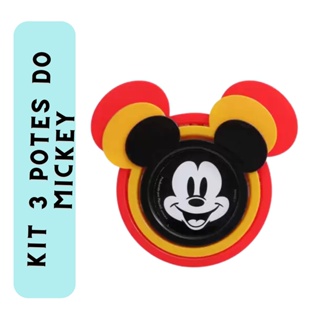 Conjunto 3 Potes Redondo de Plástico com Tampa Mickey Mouse Colorido 130ml/ 240ml/ 430ml