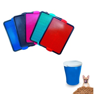 Combo Porta Ração 3,5kg Pote Azul Canister + Tapete Sanitário Canino Higiênico Pipi Cães Pet