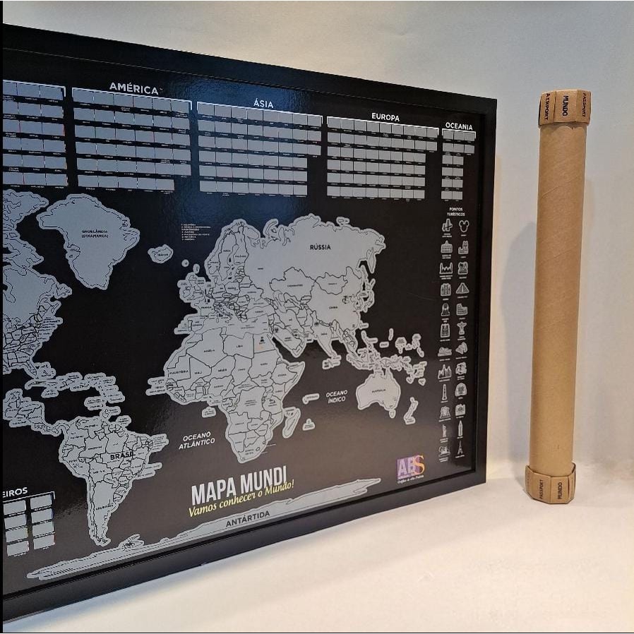 Mapa de Raspar Mundi prata com Moldura Preta | Shopee Brasil
