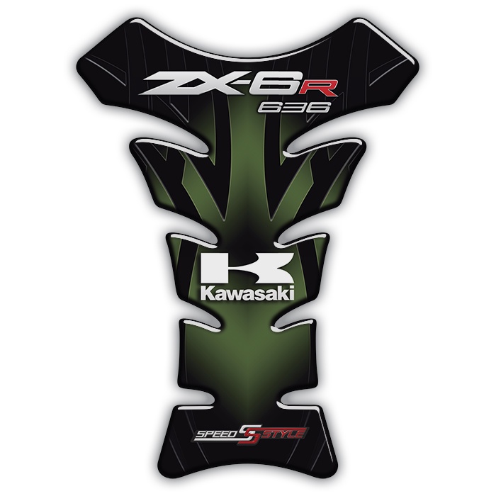 3D Rubber Side Tank Pad Protector For Kawasaki ZX-6R / Ninja 636 (1999-2025) - Green Design