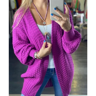 Cardigan trico tricot manga folgada aberto