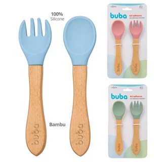 Kit Colher Garfo de Silicone para Bebê Macio Introdução Alimentar Buba