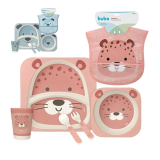 Kit Alimentação Infantil Bebê de Bambu Prato com Divisória Bowl Babador Buba