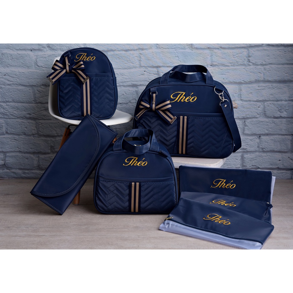 Kit De Bolsa Mala Maternidade Personalizado Nome Do Bebê Com 7 Peças