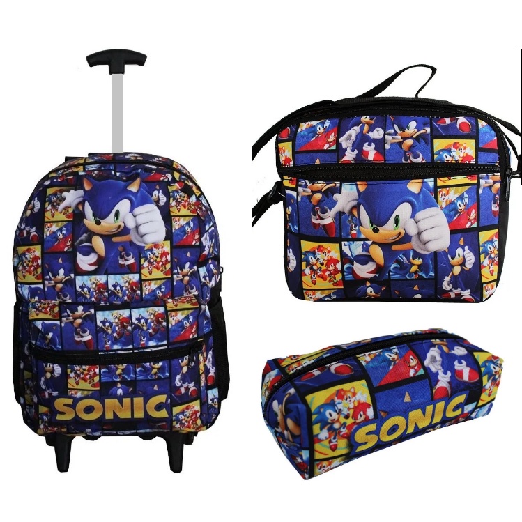 Mochila escolar multicolor do Sonic, tamanho padrão