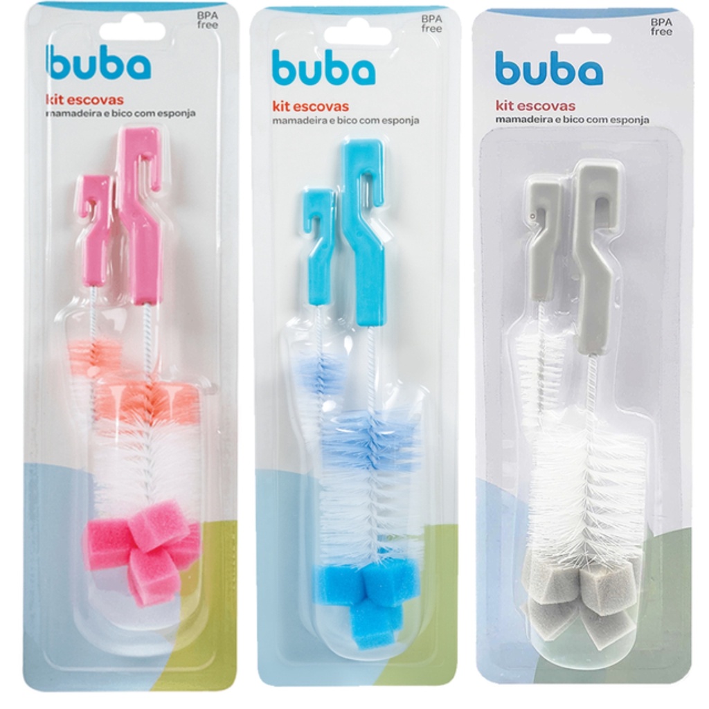 Kit Escovas Para Mamadeira e Bico Com Esponja - Buba | Shopee Brasil