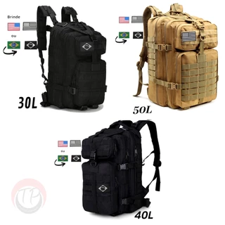 Mochila Tática 30L/40L/50L Militar Impermeável Reforçada Com Bandeira